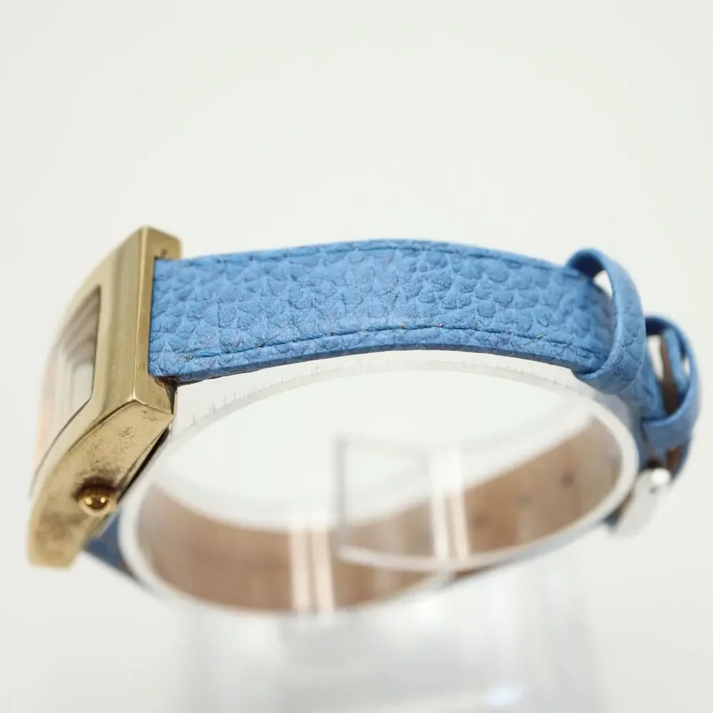 Joan Rivers Classics Gold Tone 22mm Tank Watch Blue Leather with New Battery